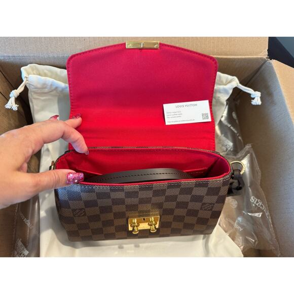 New Louis Vuitton Croisette Damier Ebene Shoulder Bag Brown Red Canvas Small LTD - Picture 7 of 16